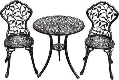 Patio Bistro Set.Rust-Resistant Cast Aluminum Bistro Table Set with Umbrella Hole for Backyard (Leaf DESIGNCOPPER)