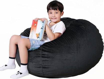 Lukeight Stuffed Animal Storage Bean Bag Chair Cover for Kids, Zipper Beanbag Chair Cover for Organizing Toddler & Kids' Rooms Plush Toys (Black, XX-Large)