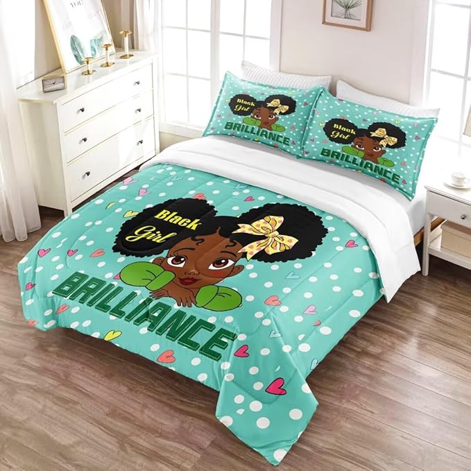 Black Girl Comforter Set Full for Kids Teens Youth,Black Girl Magic Bedding Set,African American Girl Inspirational Quotes Comforter Set,Black Princess Bed Bedroom Set