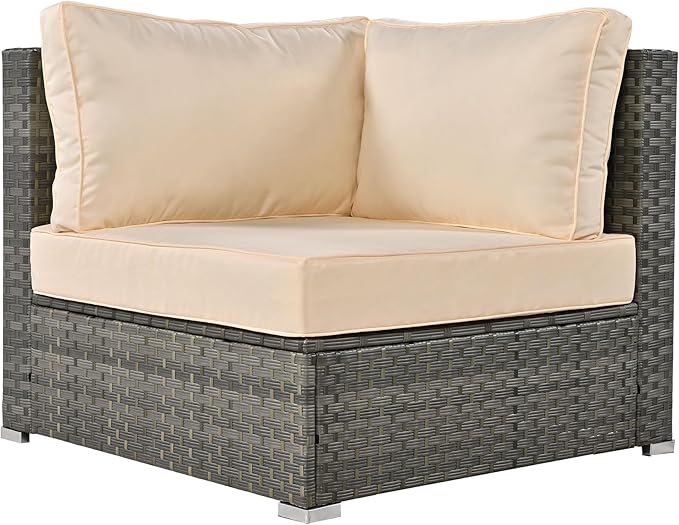 Patio 7-Piece Set, Half-Moon Curved Sectional Sofa Outdoor Rattan Furniture with Ottoman and No-Slip Cushions for Balcony, Porch, Garden, Zc-Beige