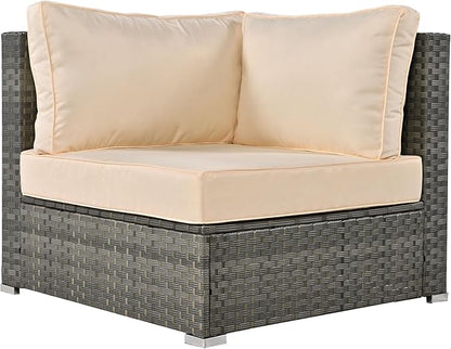 Patio 7-Piece Set, Half-Moon Curved Sectional Sofa Outdoor Rattan Furniture with Ottoman and No-Slip Cushions for Balcony, Porch, Garden, Zc-Beige