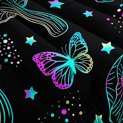 Colorful Mushroom Comforter Set Queen Size Kids Mushroom Butterfly Bedding Set Star Quilt Bed Set for Boys Girls Adults with 1 Comforter and 2 Pillowcases