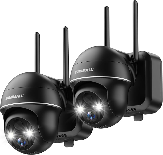 ZUMIMALL Security Cameras Wireless Outdoor - 2 Packs, 2.4G WiFi Battery Powered Cameras for Home Security, 360° View, Spotlight & Siren/PIR Detection/3MP Color Night Vision/2-Way Talk/IP66/Cloud