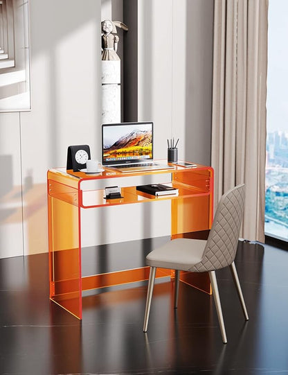 Acrylic Desk Laptop Workstation Study Table Home Office Console Table Entrance Table Decor (Orange)
