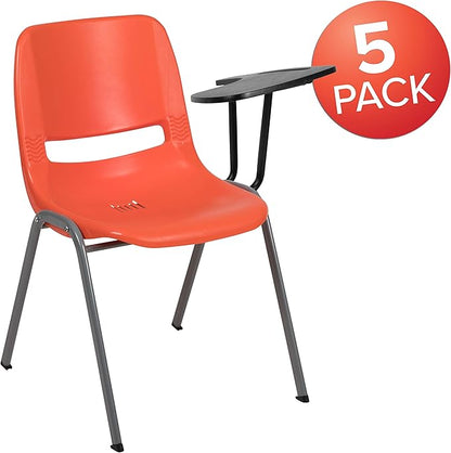 Flash Furniture HERCULES 5 Pack Orange Ergonomic Shell Chair with Left Handed Flip-Up Tablet Arm