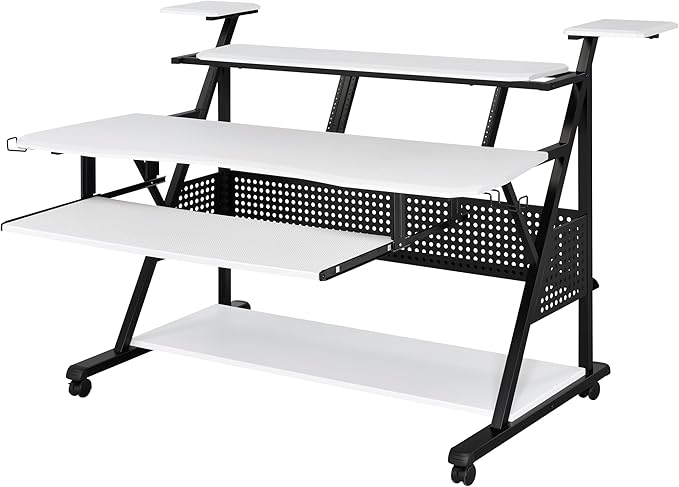 NicBex Laik-DW-00055-DX Desks, 67" W x 38" D x 42" H, White+Black