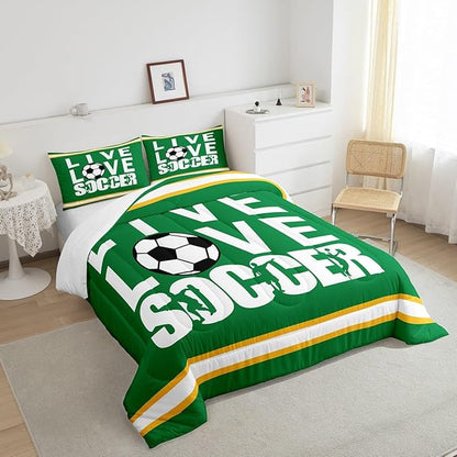 Feelyou Football Bedding Set Queen Size Rugby Sports Comforter Set for Kids Boys Girls Decor Soccer Ball Game Comforter Gift for Football Lover Duvet Set Bedroom Quilt Set