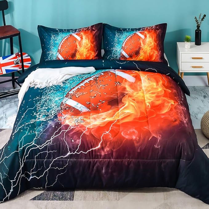 Andency Football Comforter Set Twin(66x90 Inch), 2 Pieces(1 Football Comforter, 1 Pillowcase) Sport Microfiber Comforter Set Bedding Set for Kids Boys Teens