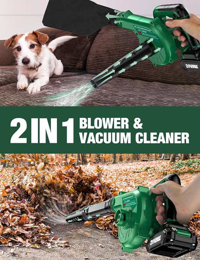 KIMO 4-in-1 Cordless Leaf Blower/Vacuum & String Trimmer/Weed Edger Combo Kit w/2x2.0 Battery & 10Pcs Spool Line, Variable Speed Trigger for Blowing/Vaccuming/Dusting/Clearing/Lawn Edging/Gardening