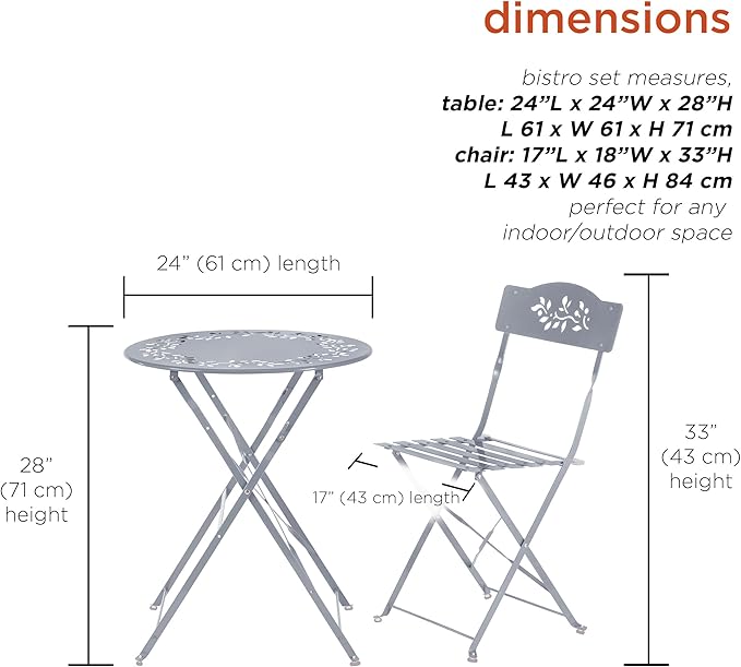 Alpine Corporation Folding Table and Chairs Patio Seating, Gray