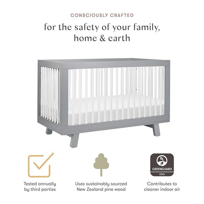 Babyletto Hudson 3-in-1 Convertible Crib with Toddler Bed Conversion Kit in Grey and White, Greenguard Gold Certified