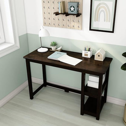 Max & Lily Solid Wood Desk With Shelves, 47 Inches, Espresso