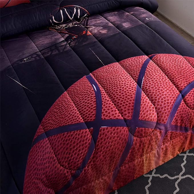 Btargot Basketball Comforter Sets Full for Boys Teens,3D Sports Basketball Bedding,Soft Microfiber Reversible Quilt with 3 Matching Pillow Shams