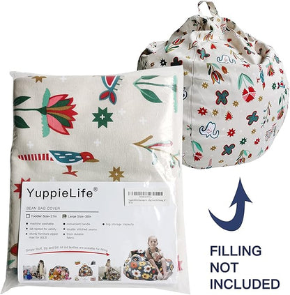 YuppieLife Stuffed Animal Storage Bean Bag Chairs Canvas Cover for Kids(No Filling)/Machine Washable and Durable Toddler Bean Bag Sofa Cover for Room Decor (Kid Painting, 27'')