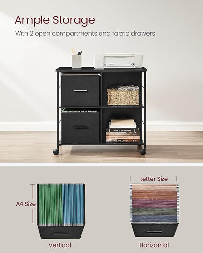 VASAGLE File Cabinet with 2 Drawers, Bookcase, Cube Storage Shelf, Printer Stand, for A4, Letter-Size Files, Hanging File Folders, Home Office, Ebony Black UOFC057B56
