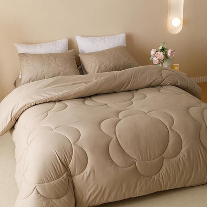 Champagne Flower Comforter Full Champagne Sunflower Print Bed Full Comforter Set 3 Pieces Champagne Floral Comforter Set for Boys Girls Teens Bedroom Decor All Season Hotel Quality Comforter