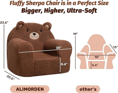 ALIMORDEN Kids Ultra-Soft Snuggle Foam Filled Chair, Toddler Cuddly Sherpa Sofa for Boys and Girls, Large Size Chair Better Support More Comfortable Experience, Caramel Bear