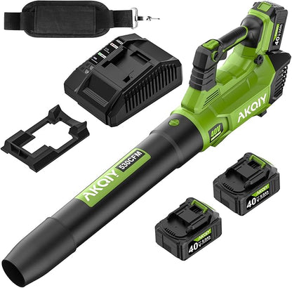 Cordless Leaf Blower - 105 MPH/530CFM, 40V Brushless Electric Leaf Blower with Turbine Fan Technology, 2X 5.0Ah Batteries and Charger with Shoulder Strap for Lawn Care, Yard, Garage Cleaning
