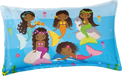 Little Mermaid Bedding, Black Girl Comforter Set Twin Size, Black Mermaid Bedroom Decor for Girls, Princess Twin Bed Set for Kids Teens with 1 Comforter and 2 Pillow Cases