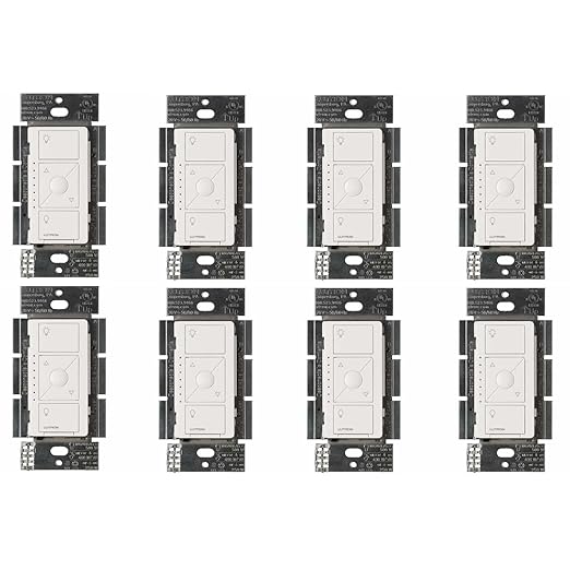 Lutron Caseta Original Smart Dimmer Switch ELV+ (Lutron Hub Required), 250W LED, Single-Pole/3-Way, Neutral Required, PD-5NE-WH 8-PACK, White, 8 Pack