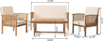Christopher Knight Home Carolina Outdoor Acacia Sofa Set, 4-Pcs Set, Brown Patina + Cream Cushion
