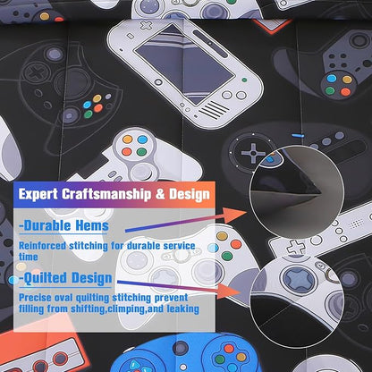 JQinHome Full Gamer Comforter Set for Boys,6 Piece Bed in A Bag 3D Video Game Bedding -All Season Soft Microfiber Down Alternative Comforter Gamer Bedding Sets for Kids(Gamepad Collection)