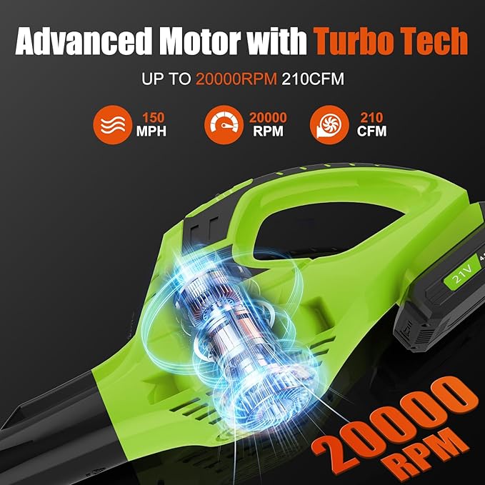 Leaf Blower Cordless,4.0Ah 21V Handheld Electric Leaf Blower with Battery and Charger, 2 Speed Mode, Lightweight Battery Powered Blowers for Lawn Care, Patio, Yard, Sidewalk,Snow Blowing
