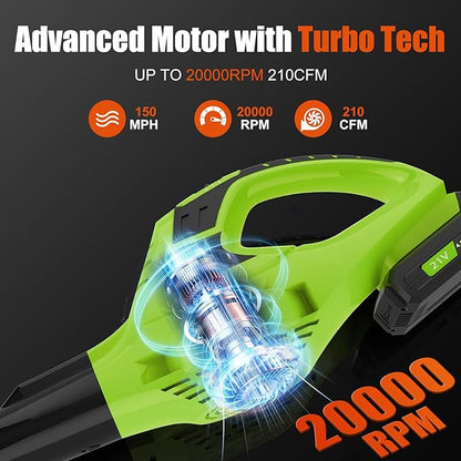 Leaf Blower Cordless,4.0Ah 21V Handheld Electric Leaf Blower with Battery and Charger, 2 Speed Mode, Lightweight Battery Powered Blowers for Lawn Care, Patio, Yard, Sidewalk,Snow Blowing