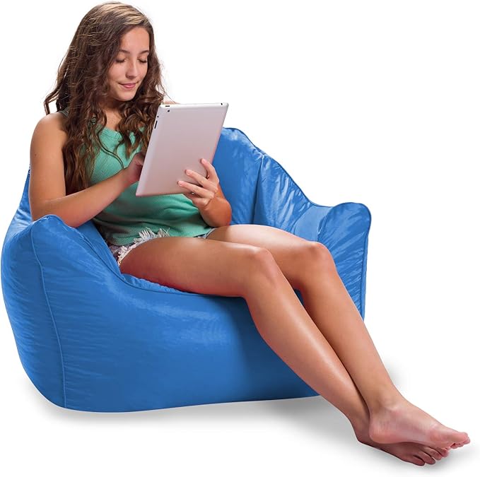 Posh Creations Structured Comfy Bean Bag Chair for Gaming, Reading, and Watching TV, Malibu Lounge, Soft Nylon-Royal Blue