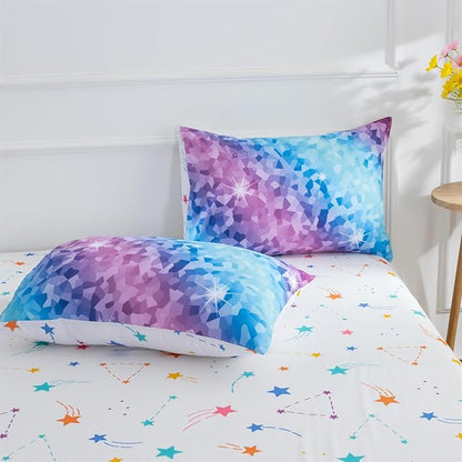 A Nice Night 6Pcs Gradient Abstract Art Grid Mosaic Geometric Bedding Set for Girls, Colorful Rainbow Galaxy Comforter Set, Ultra Soft Bedding Sets (PinkBlue,Full 6Pcs)