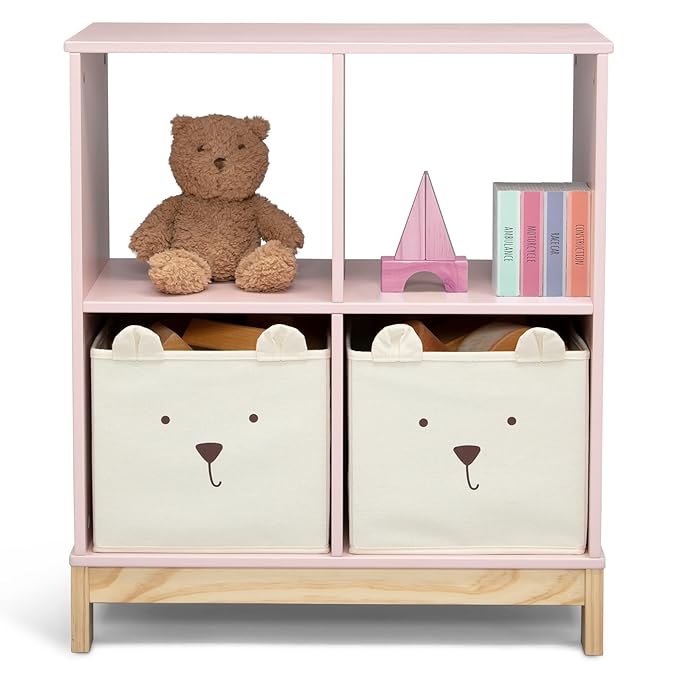 Delta Children babyGap Graham 4-in-1 Convertible Crib with Storage Drawer + Brannan Bear Bookcase with Bins + Brannan Bear Wall Shelf with 4 Hooks, Blush Pink/Dark Pink (Bundle)