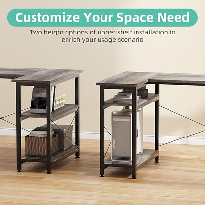 COTUBLR L Shaped Computer Desk, 47 Inch Small Corner Desk with Storage Shelves, Computer Desk Table Laptop Table Writing Desk Study Table for Home Office Workstation Small Spaces (Grey Oak)