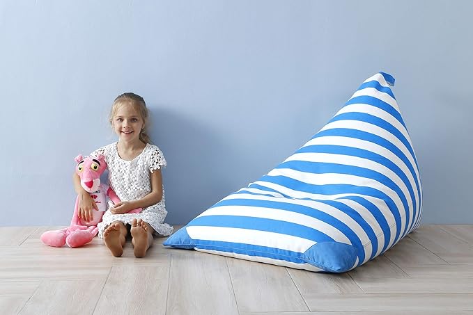 Aubliss Stuffed Animal Storage Bean Bag Chairs Cover, 50"x 35" Extra Large Bean Bags Chair for Kids & Adults, Beanbag Toy Storage for Boys Girls - Premium Cotton Canvas Blue Stripe