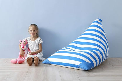Aubliss Stuffed Animal Storage Bean Bag Chairs Cover, 50"x 35" Extra Large Bean Bags Chair for Kids & Adults, Beanbag Toy Storage for Boys Girls - Premium Cotton Canvas Blue Stripe