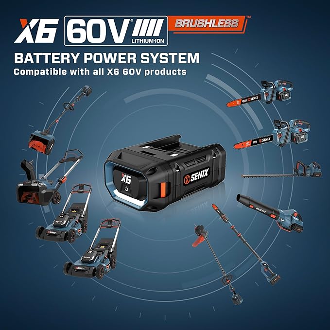 SENIX X6 60 Volt Max* Handheld Cordless Leaf Blower, Up to 810 CFM and 170 MPH, Variable Speed, Cruise Control, Lightweight, includes 4.0 Ah Battery and 3 Amp Charger (BLAX6-M1)
