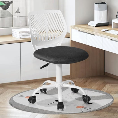 FurnitureR Desk Chair Small Study Chairs Armless for Child Kids Teens, Swivel Rolling Lightweight Task Chair with Wheels and Mesh Padded Cushion, Black/Grey