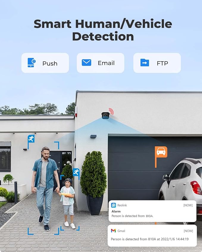 REOLINK 4K/8MP Security PoE IP Camera, Human/Vehicle/Pet Detection, Time-Lapse, 100ft IR Night Vision, Work with Smart Home, Up to 256GB microSD Card, Surveillance Outdoor Indoor, RLC-810A