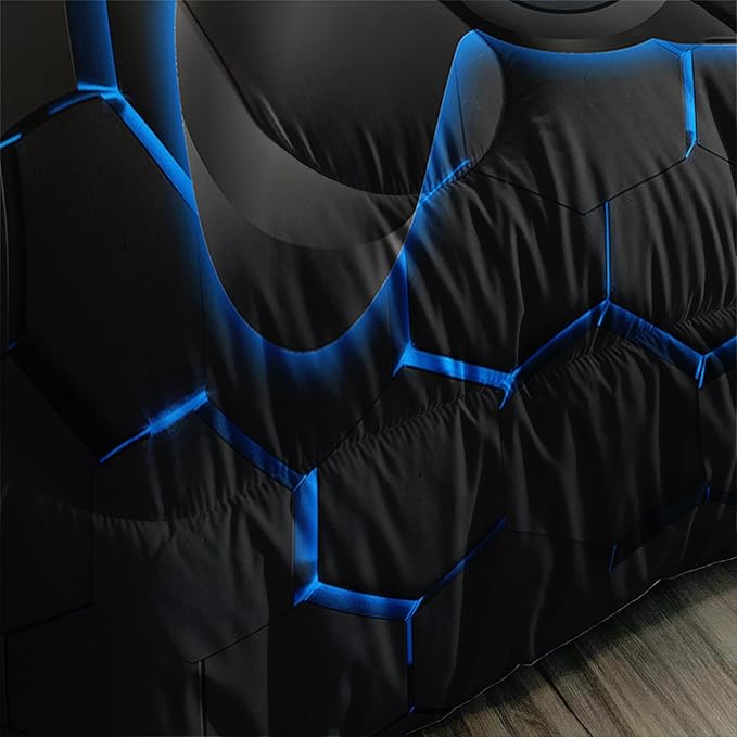Axolotl Gamer Comforter Sets Queen,Geometric Honeycomb Gaming Bedding Sets,Video Games Comforter,Gaming Bedding Set,Game Console Comforter Set for Kids Boys Girls Teens,1 Quilt 2 Pillowcases,Blue Red