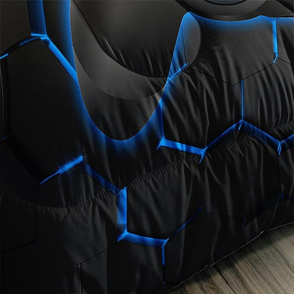 Axolotl Gamer Comforter Sets Queen,Geometric Honeycomb Gaming Bedding Sets,Video Games Comforter,Gaming Bedding Set,Game Console Comforter Set for Kids Boys Girls Teens,1 Quilt 2 Pillowcases,Blue Red
