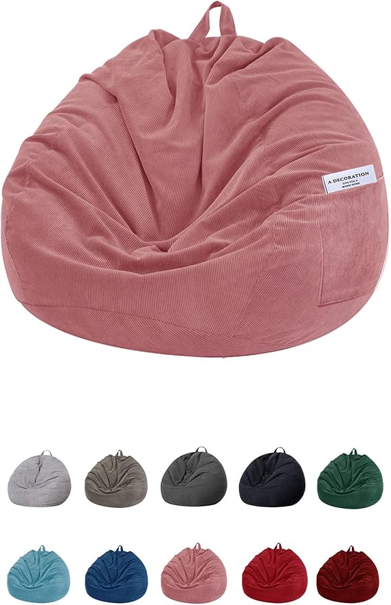 Stuffed Animal Storage Bean Bag Chair Cover (No Beans) for Kids and Adults.Soft Premium Corduroy Stuffable Beanbag for Organizing Children Plush Toys or Memory Foam Extra Large 300L (Pink)