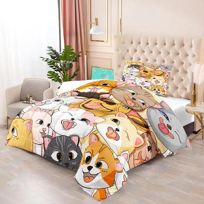 Dog Twin Comforter Set for Boys Bedroom - Dogs Cats Animal Theme Bedding Set for Living Playing Room Ultra Soft Puppy Dogs Kitten Quilt with 1 Pillowcase Kids Room Decor 2Pcs, Twin Size