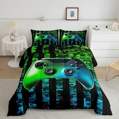 Gaming Comforter Set Full Size For Boys Kids Game Room Decor United States Bedding Set Video Game Gamer Down Comforter Camouflage Stripes Teens Bedroom Decor Gamepad Bedding Set With 2 Pillow Cases