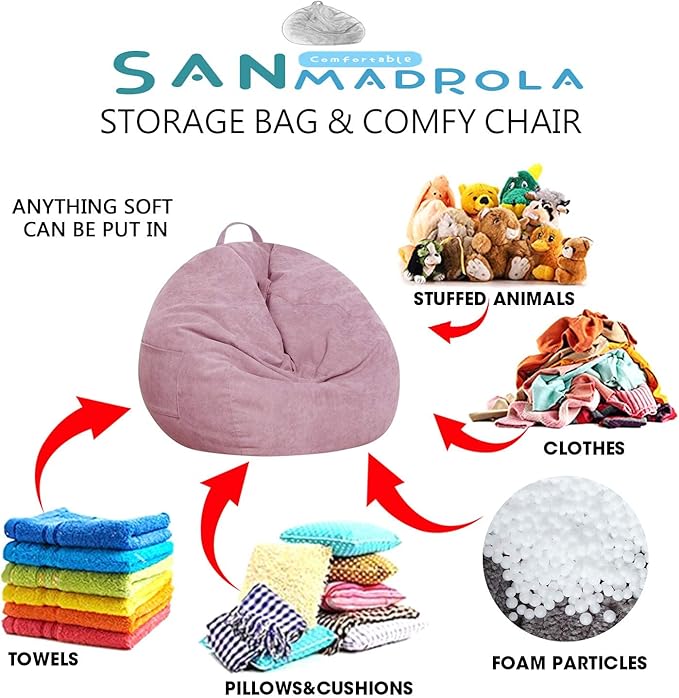 Stuffed Animal Storage Bean Bag Chair Cover (No Beans) for Kids and Adults.Soft Premium Corduroy Stuffable Beanbag for Organizing Children Plush Toys or Memory Foam Extra Large 300L (Pink)