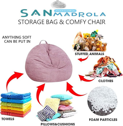 Stuffed Animal Storage Bean Bag Chair Cover (No Beans) for Kids and Adults.Soft Premium Corduroy Stuffable Beanbag for Organizing Children Plush Toys or Memory Foam Extra Large 300L (Pink)