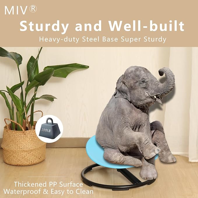 MIV Kids Sensory Swivel Chair, Autism Kids Swivel Chair, Sensory Spin Chair, Metal Base, Non-Slip Design, Blue, Assembly Required