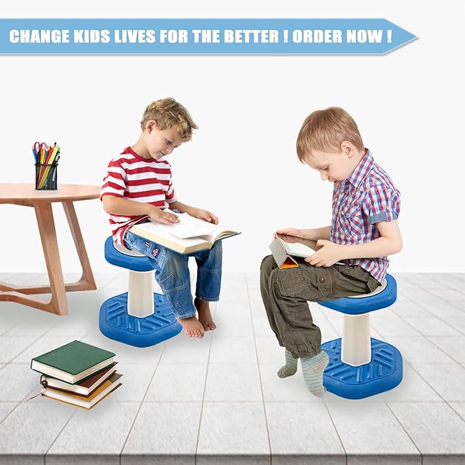 Active Chairs Kids Preschool Wobble Stool - Alternative Flexible Seating Balance Wiggle Stool for Classroom,Preschool,Kindergarten&Elementary School,Active Sensory Chairs,Ages3-8,Blue(14in)