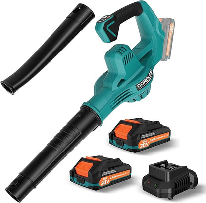 Leaf Blower Cordless with 2 * 20V Battery and Charger,2 Speed Levels, Electric Lightweight Leaf Blowers for Lawn Care, Yard, Sidewalk and Snow Blowing, Non-Slip Hand Blower