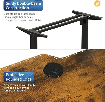 Adjustable Height L-Shaped Electric 59 Inch Sit-Stand Computer Desk with 3 Splice Boards, Lockable Casters-Ideal for Home Office, 59Inch, Rustic Brown