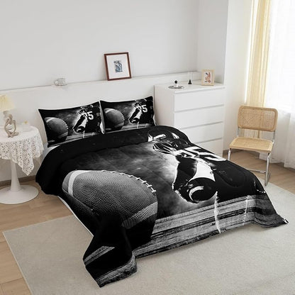 Erosebridal Football Down Comforter for Kids Boys Girls Teens Sports Theme Comforter Set Soccer Pattern Duvet Insert Football Match Bedding Set Youth Bedroom Decor Quilted with 2 Pillowcase,King