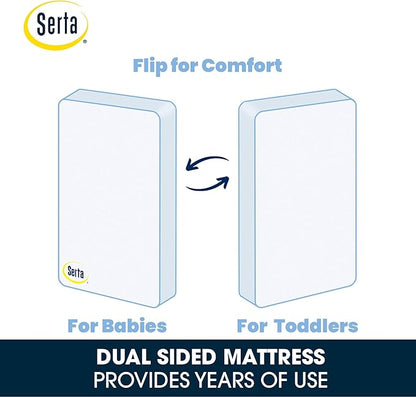 Delta Children Heartland 4-in-1 Convertible Crib Infant Changing Table with Pad + Serta Perfect Start Crib Mattress, Grey